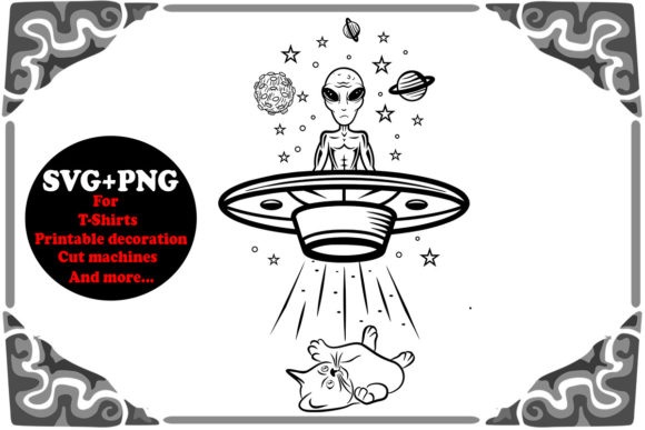 Alien Ufo and Cat Svg and Png