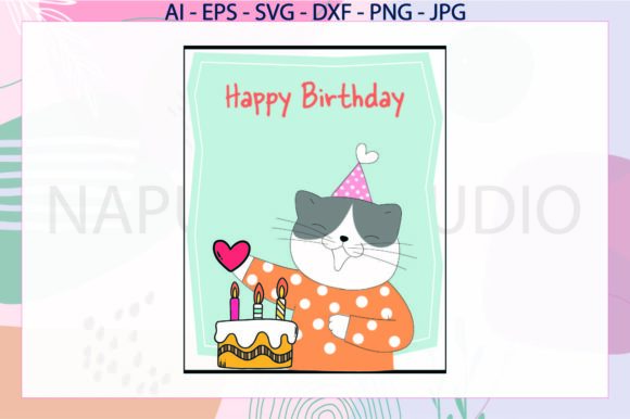 Birthday Card Cat Svg