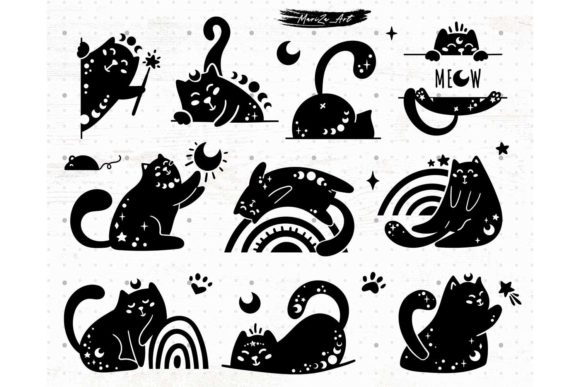 Celestial Black Peeking Cat SVG Bundle