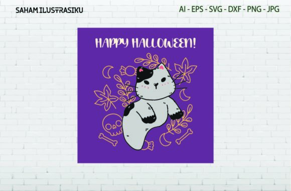 Halloween Card Party Ghost Cat Svg