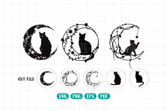Moon Cat Svg, Mystical Cat on the Moon